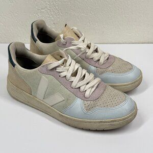 Veja V-10 Suede Leather Mix Low Top Sneaker Light Gray Pastel Lace Up Size 8